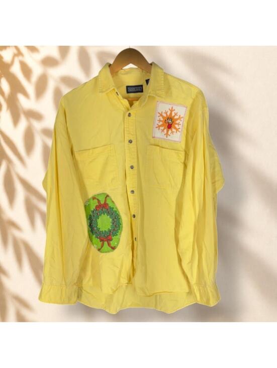 Lands' End Other - Lands' End Shirt Men L Large Yellow Graphic Print Button Up Collared Long Sleeve